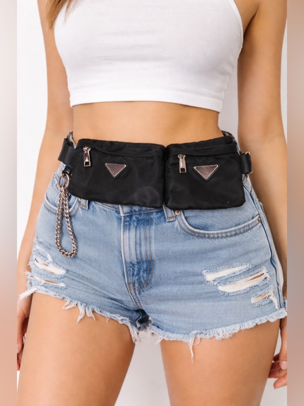 Double pouch Fanny pack with chain adjustable